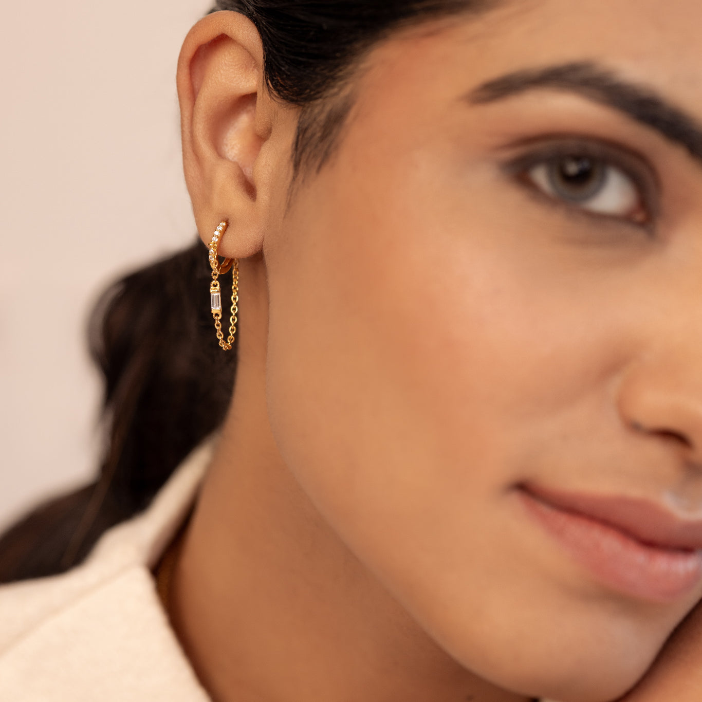 Statement Baguette Hoops with chain - Octonov