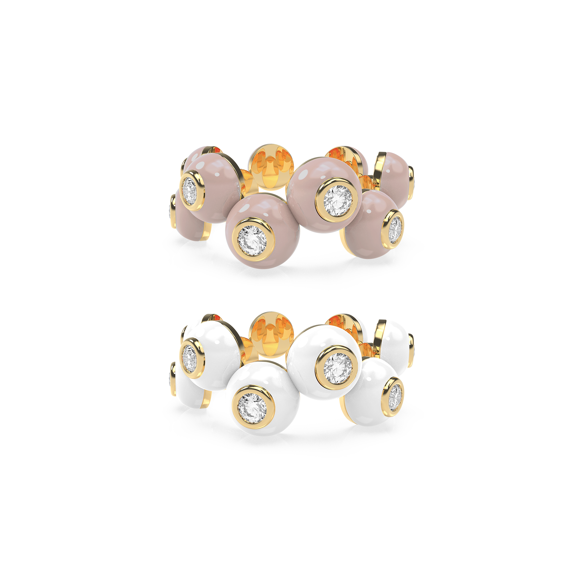 Zig-zag Enamel Bauble Pop Ring Duo - Octonov