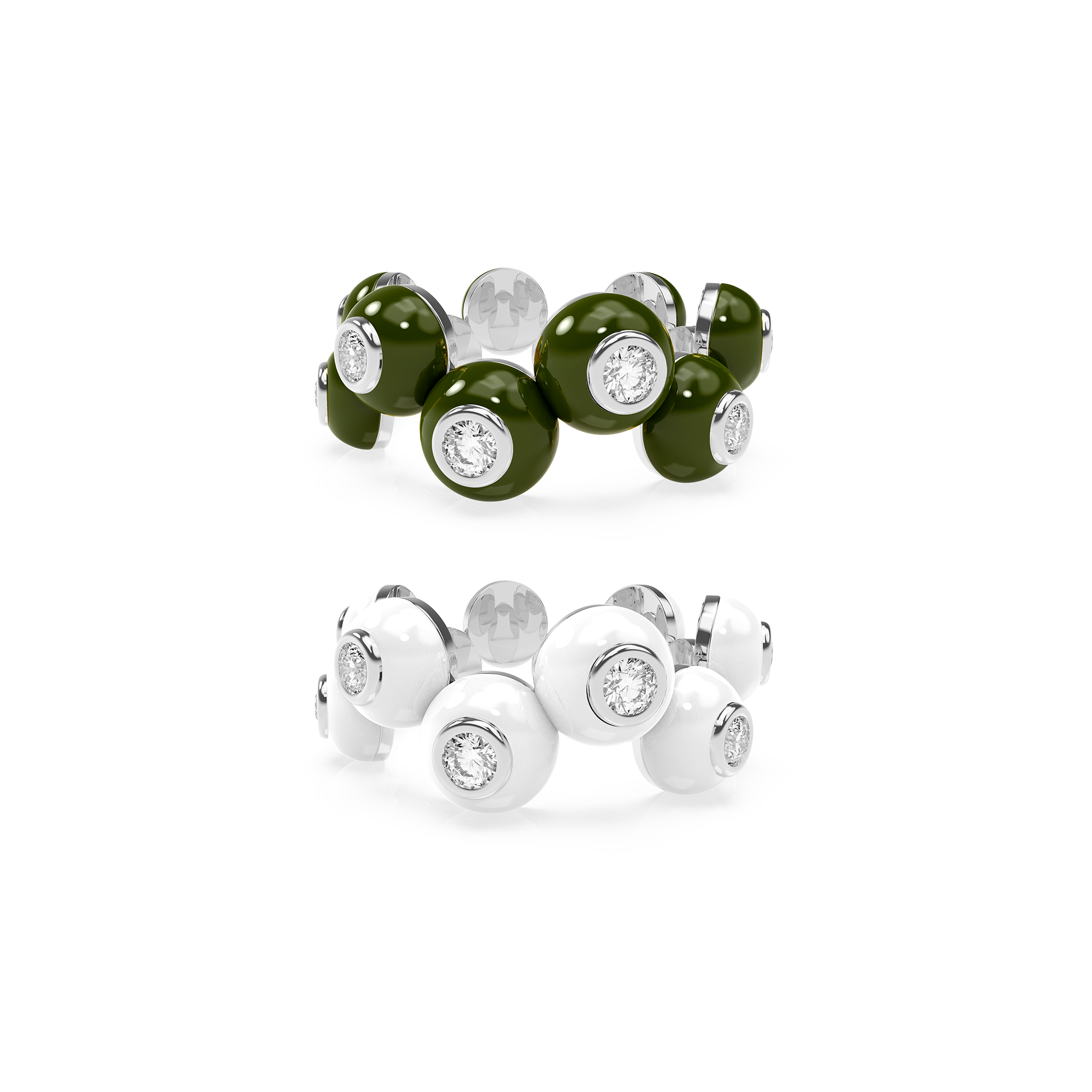 Zig-zag Enamel Bauble Pop Ring Duo - Octonov