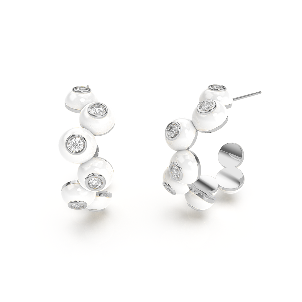 Zig-zag Bauble Earrings featuring a gold-tone metal zig-zag design with suspended spherical baubles.