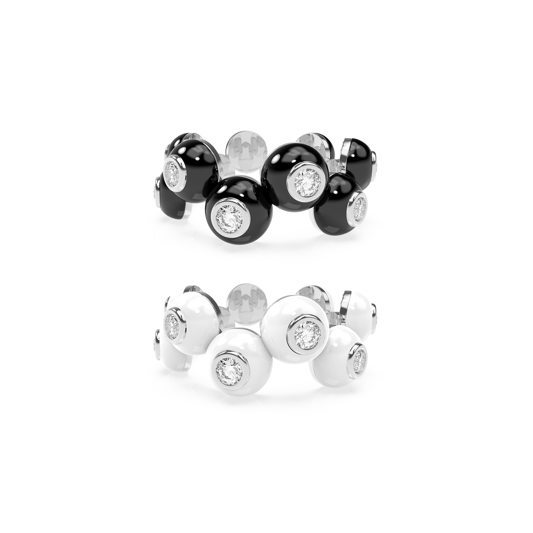 Zig-zag Enamel Bauble Pop Ring Duo - Octonov