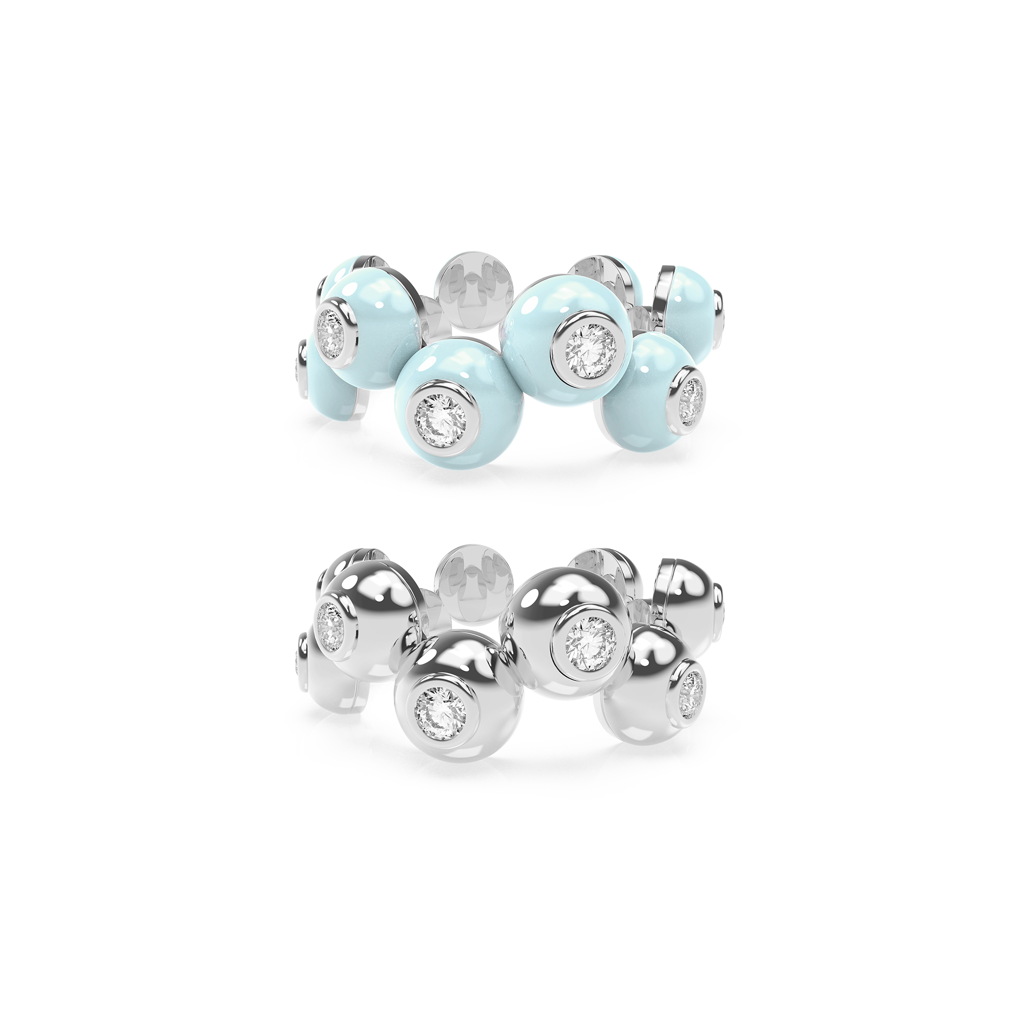 Zig-Zag Bauble Enamel & Solid Ring Duo - Octonov