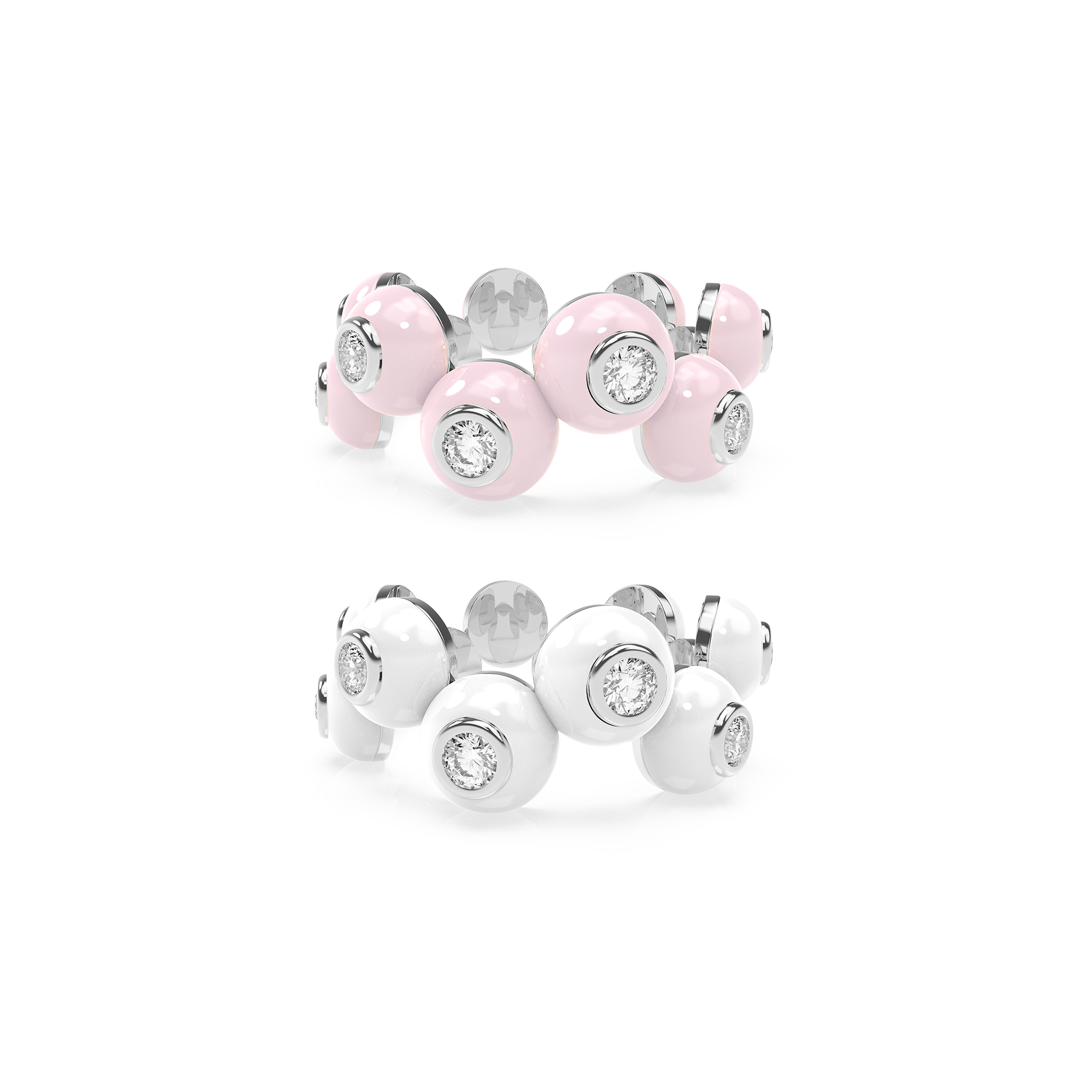 Zig-zag Enamel Bauble Pop Ring Duo - Octonov