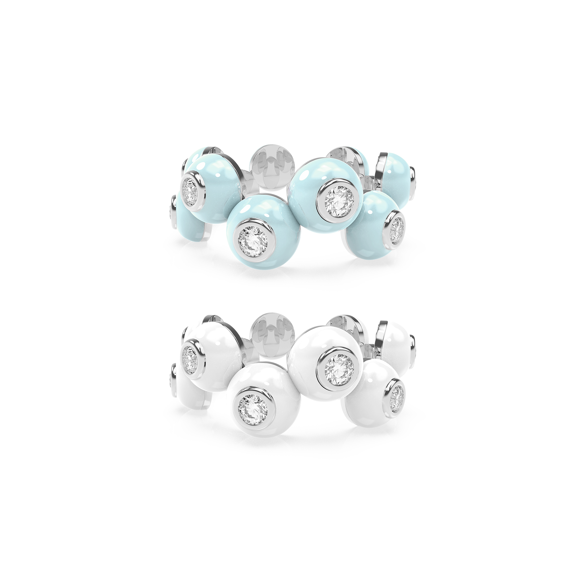 Zig-zag Enamel Bauble Pop Ring Duo - Octonov