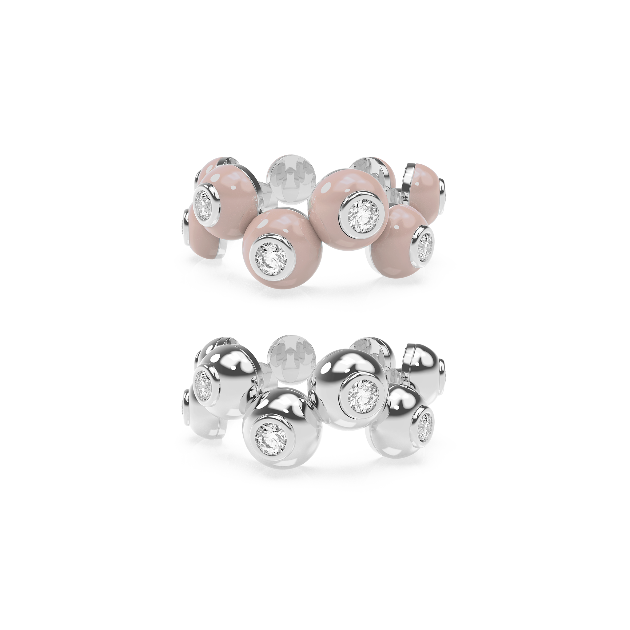 Zig-Zag Bauble Enamel & Solid Ring Duo - Octonov