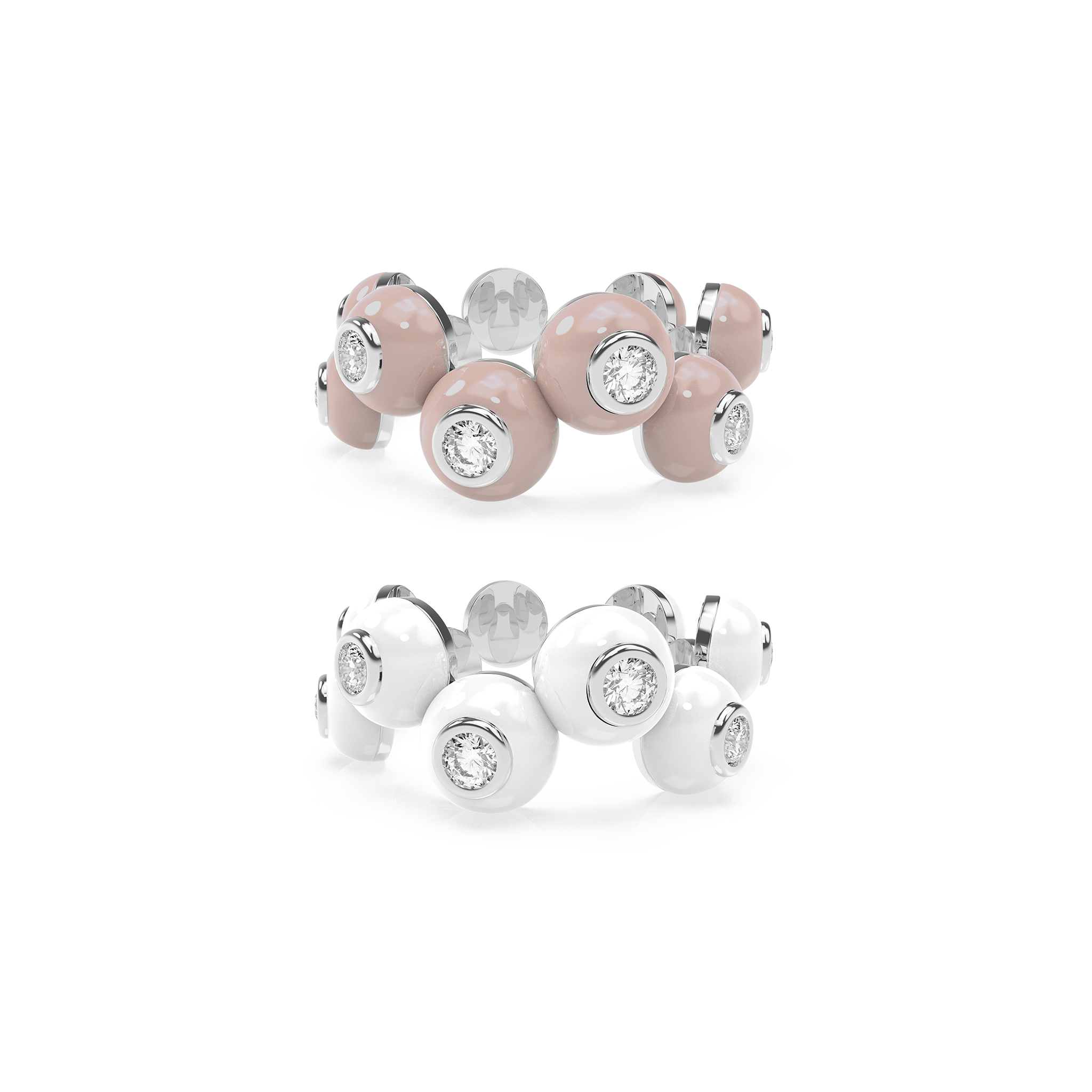 Zig-zag Enamel Bauble Pop Ring Duo - Octonov