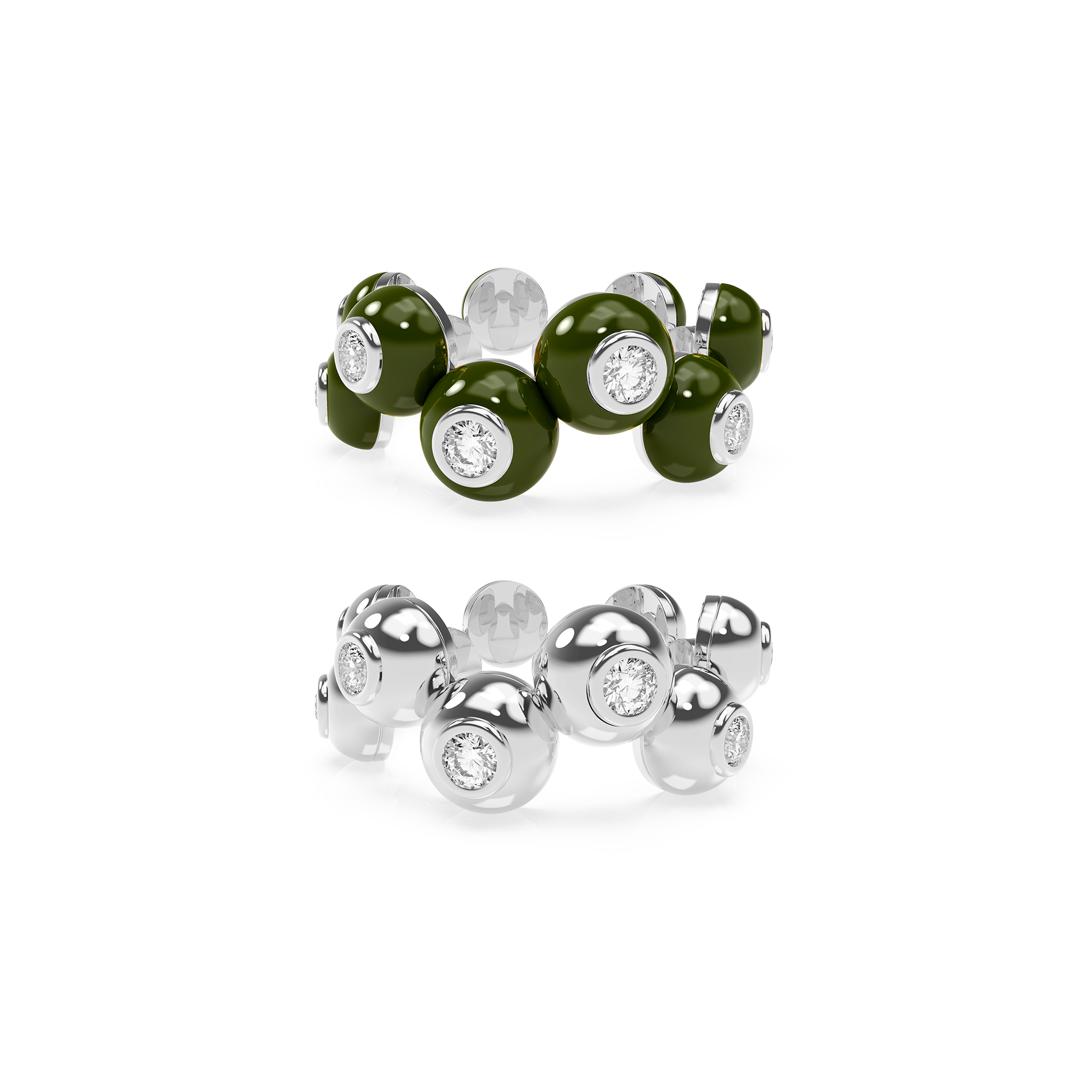 Zig-Zag Bauble Enamel & Solid Ring Duo - Octonov