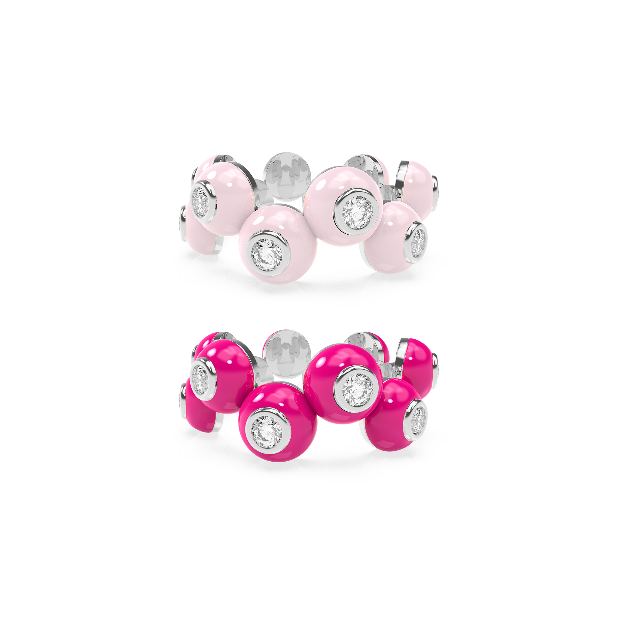 Zig-zag Enamel Bauble Pop Ring Duo - Octonov