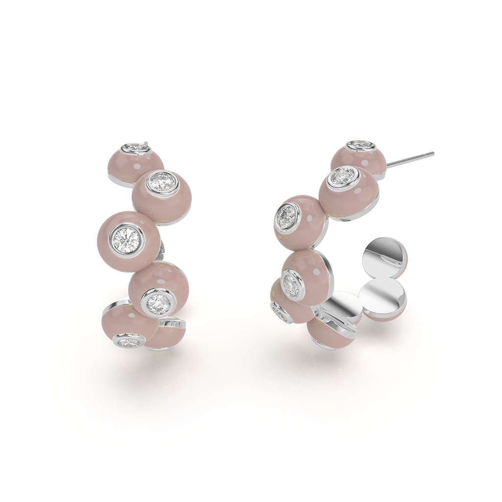 Zig-zag Bauble Earrings with a polished silver finish, featuring intricate geometric zig-zag patterns.
