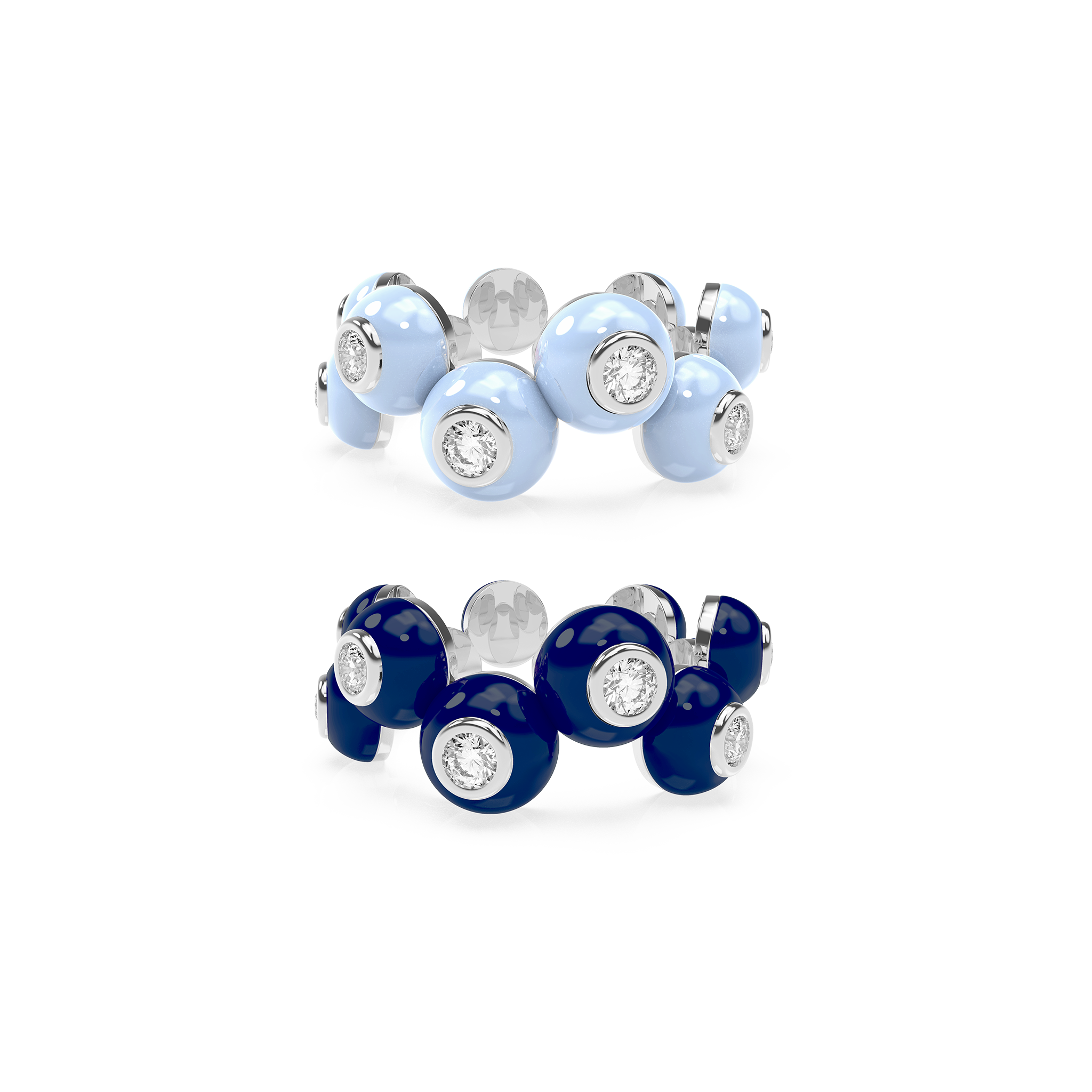 Zig-zag Enamel Bauble Pop Ring Duo - Octonov