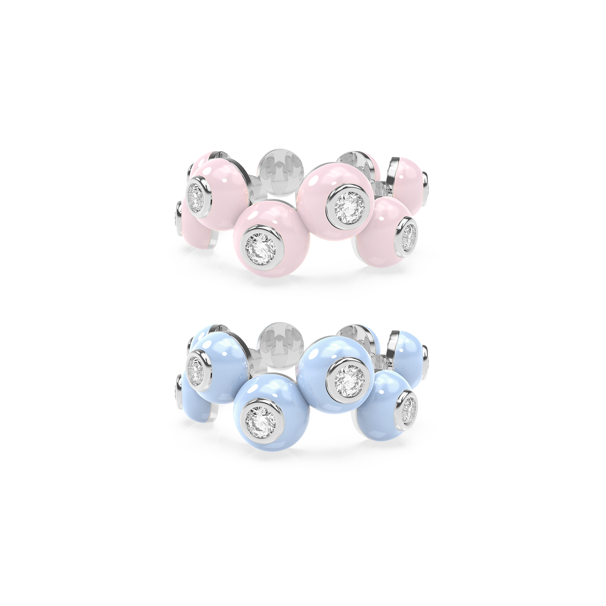 Zig-zag Enamel Bauble Pop Ring Duo - Octonov