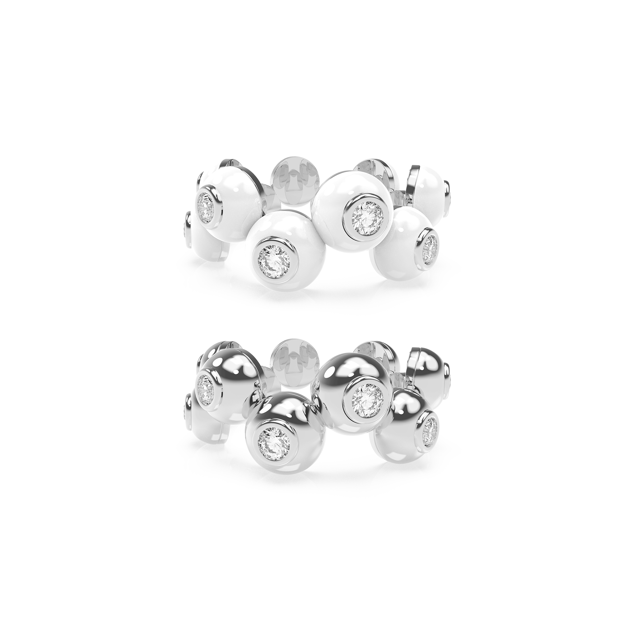 Zig-Zag Bauble Enamel & Solid Ring Duo - Octonov