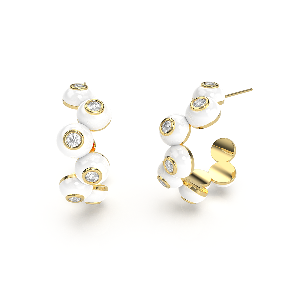 Gold zig-zag bauble earrings, featuring a textured, layered design with a polished finish.