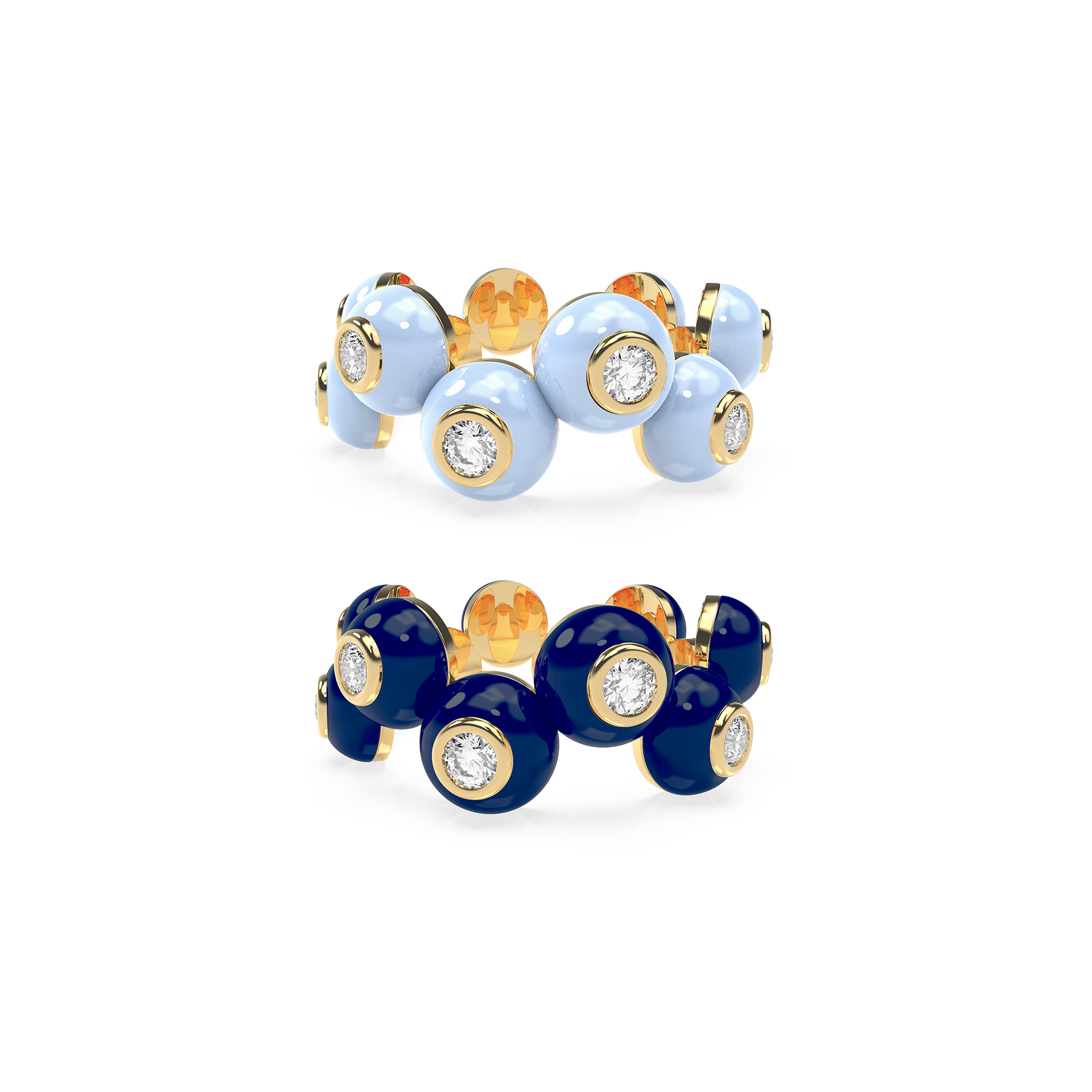 Zig-zag Enamel Bauble Pop Ring Duo - Octonov