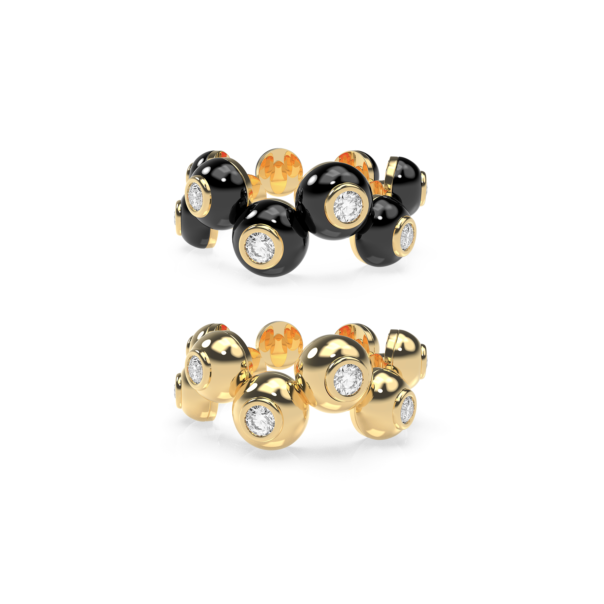 Zig-Zag Bauble Enamel & Solid Ring Duo - Octonov