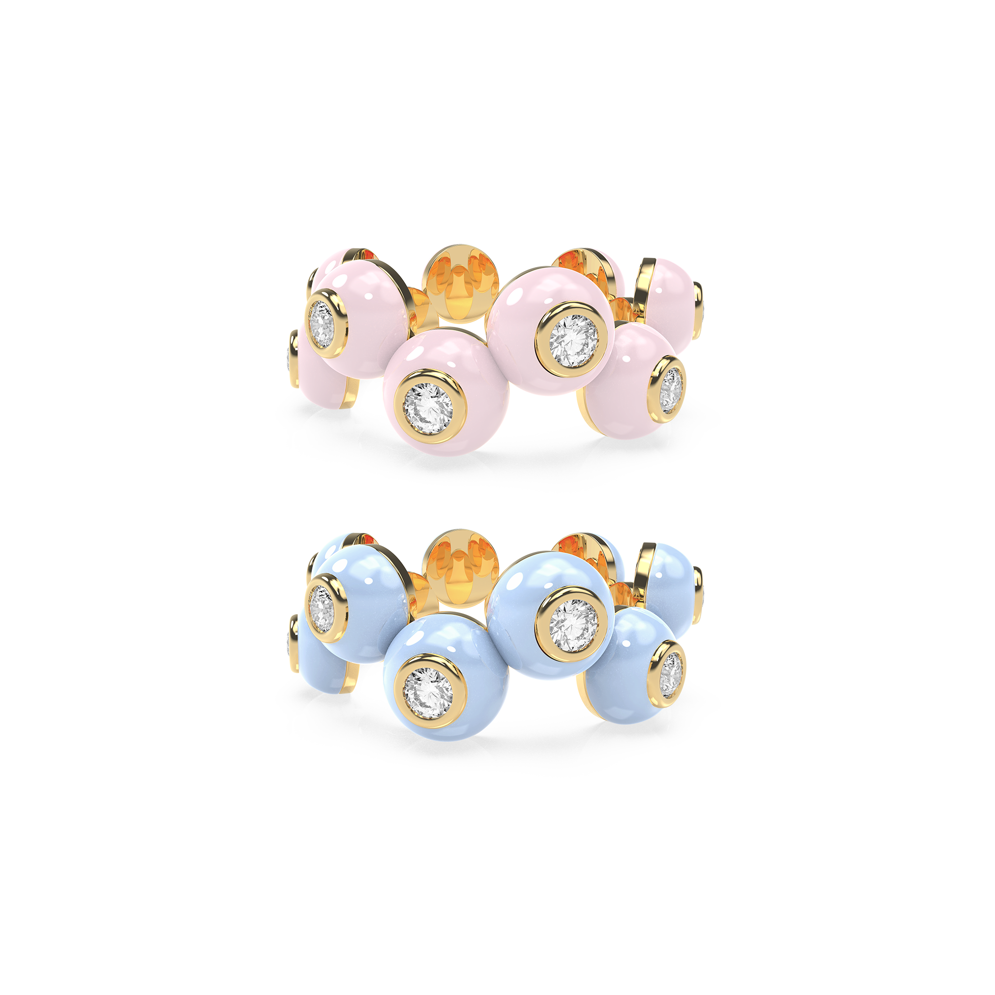 Zig-zag Enamel Bauble Pop Ring Duo - Octonov