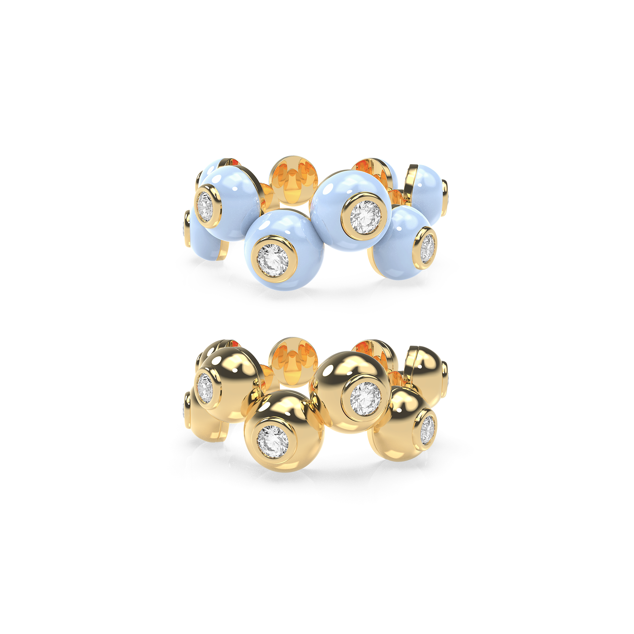 Zig-Zag Bauble Enamel & Solid Ring Duo - Octonov