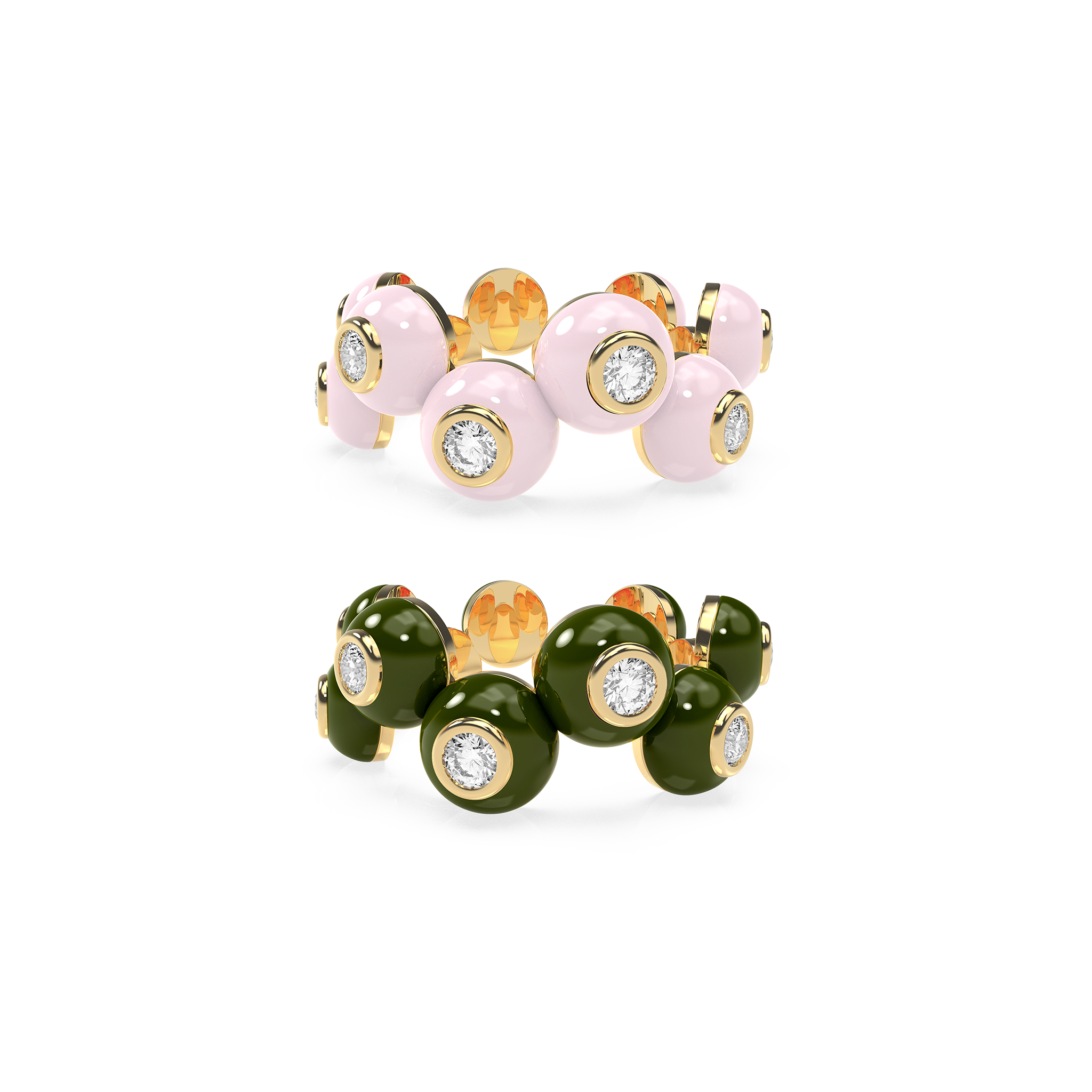 Zig-zag Enamel Bauble Pop Ring Duo - Octonov