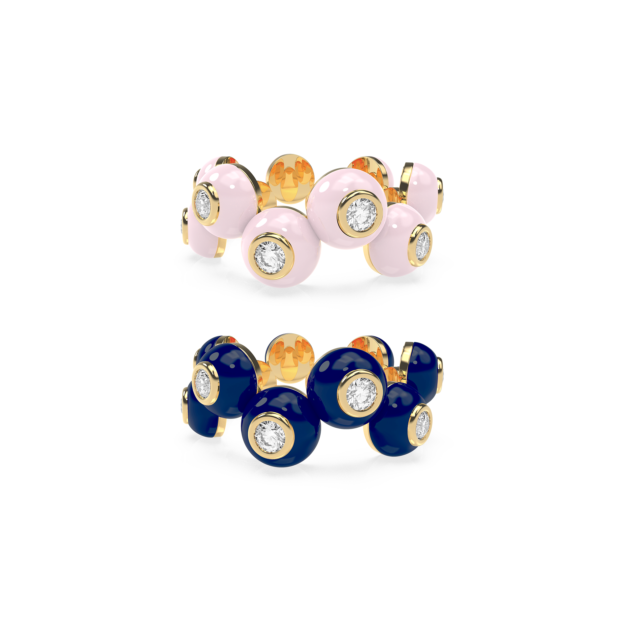 Zig-zag Enamel Bauble Pop Ring Duo - Octonov