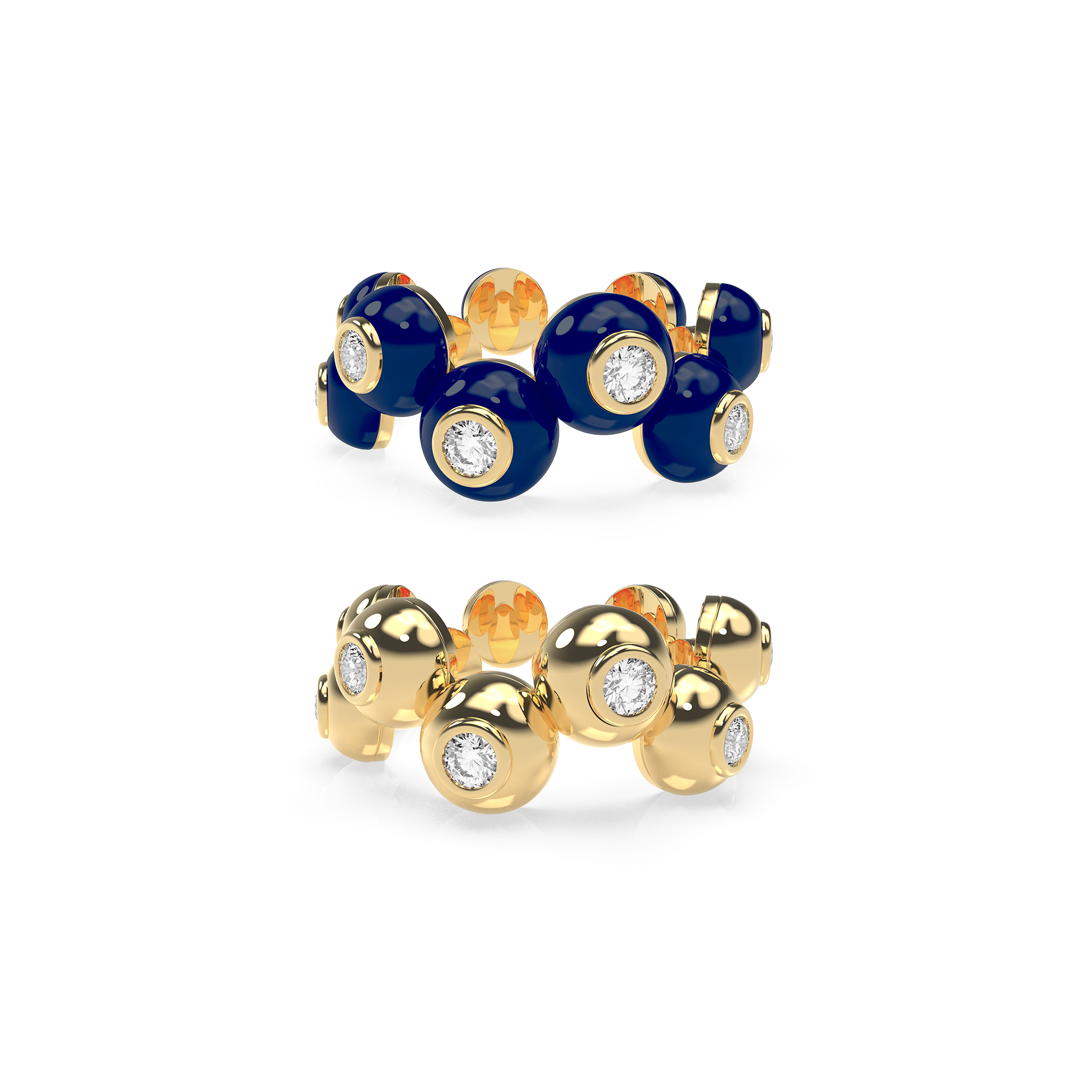 Zig-Zag Bauble Enamel & Solid Ring Duo - Octonov