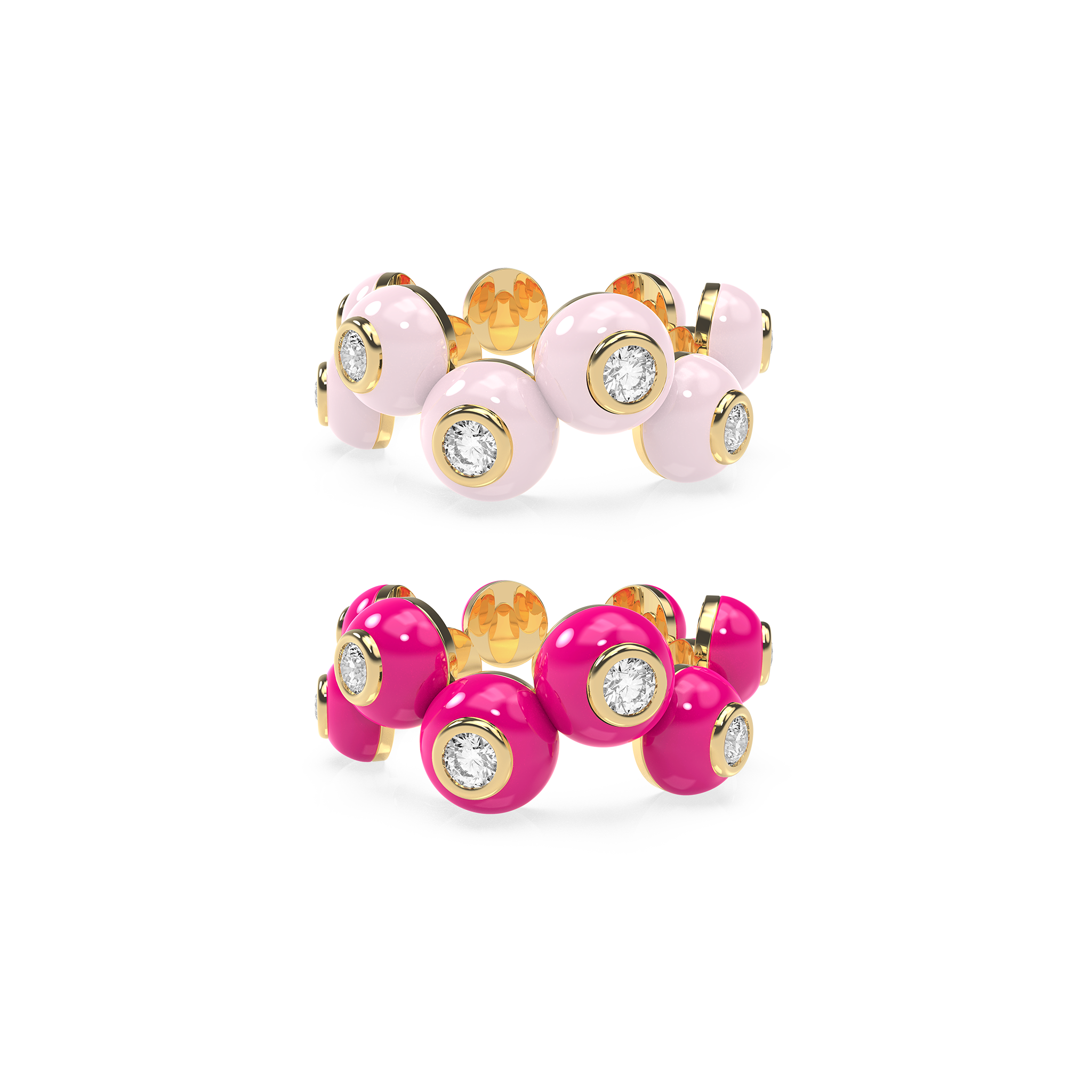 Zig-zag Enamel Bauble Pop Ring Duo - Octonov