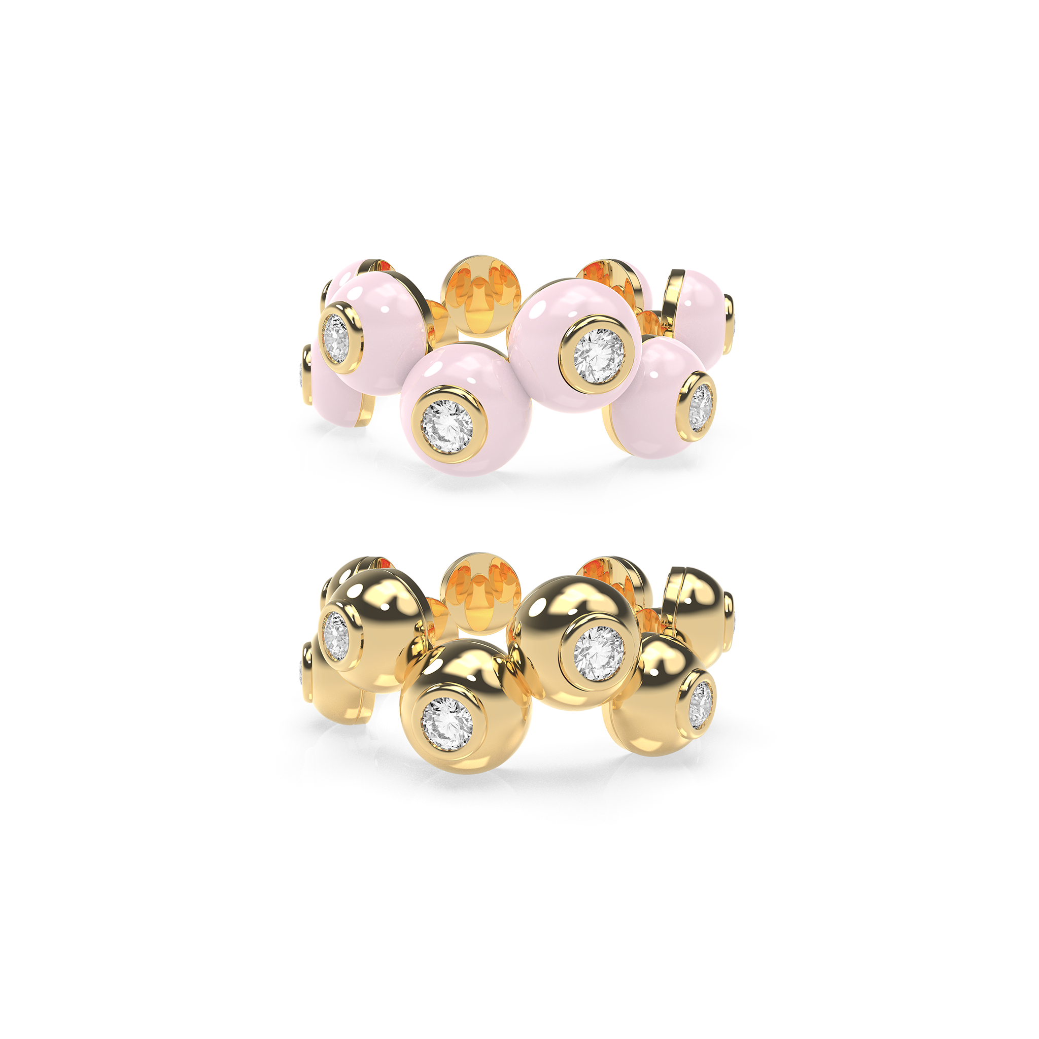 Zig-Zag Bauble Enamel & Solid Ring Duo - Octonov