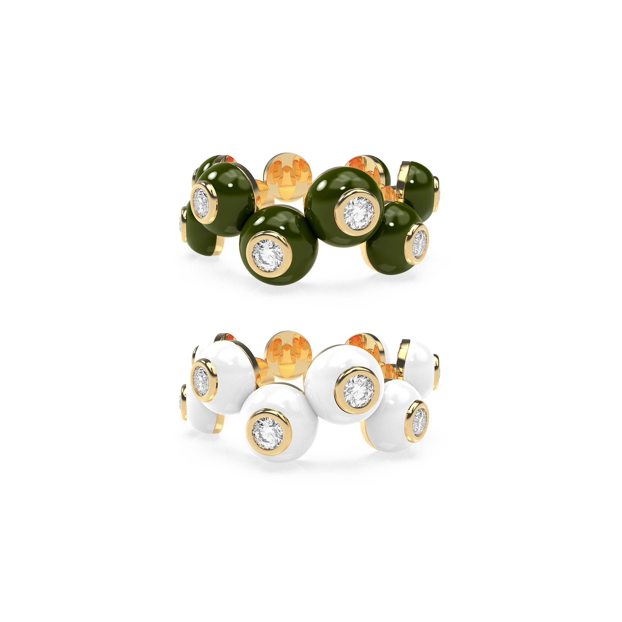 Zig-zag Enamel Bauble Pop Ring Duo - Octonov