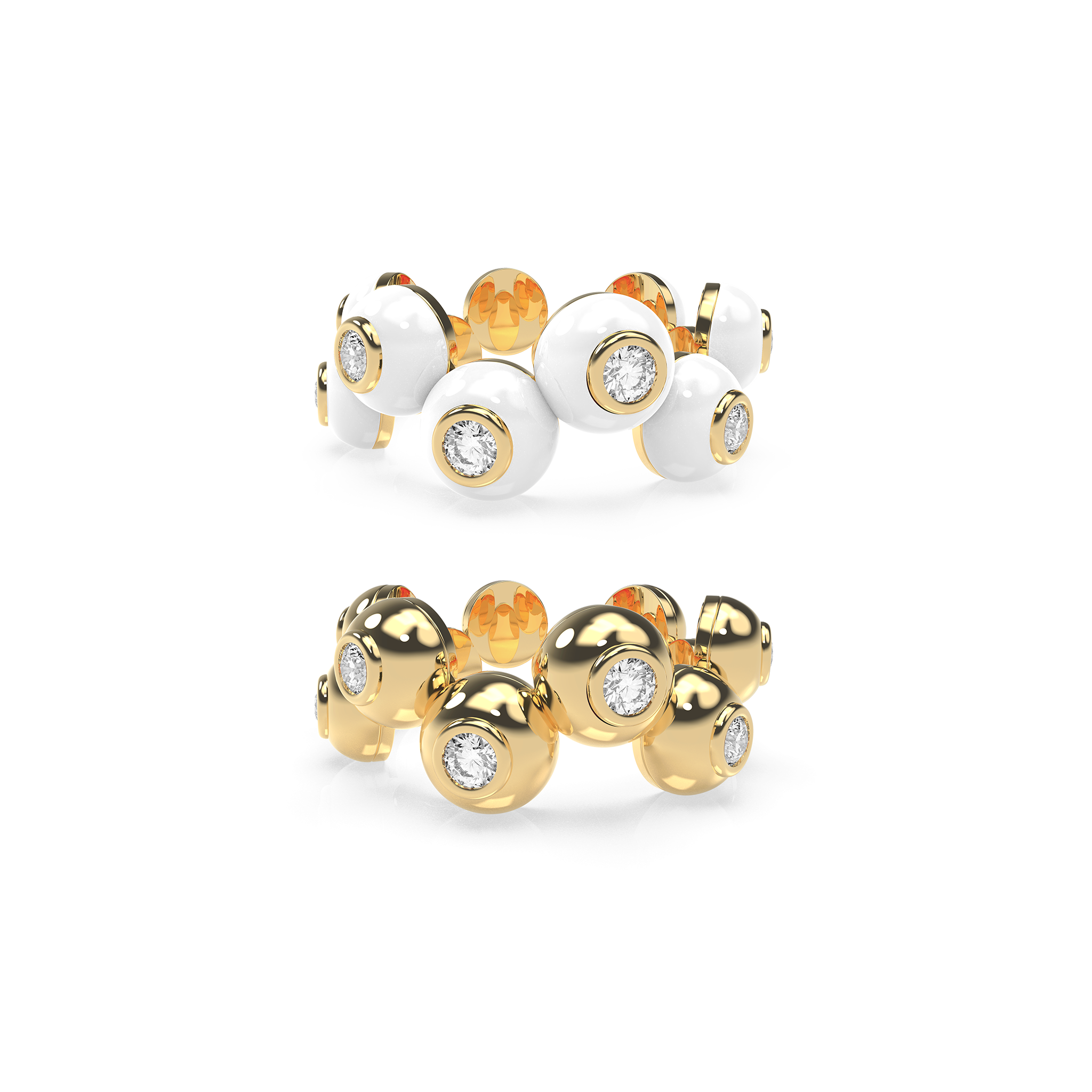 Zig-Zag Bauble Enamel & Solid Ring Duo - Octonov