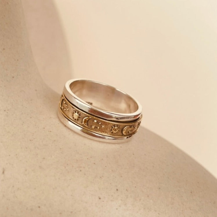 Celestial Moon & Stars Spinner Ring - Octonov