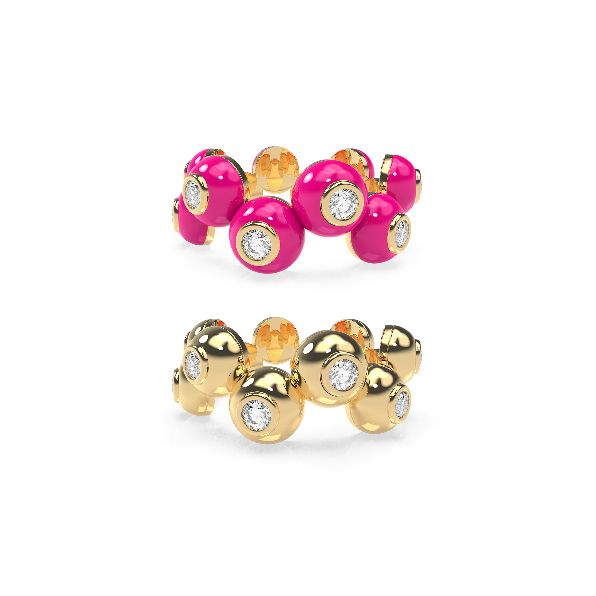 Zig-Zag Bauble Enamel & Solid Ring Duo - Octonov