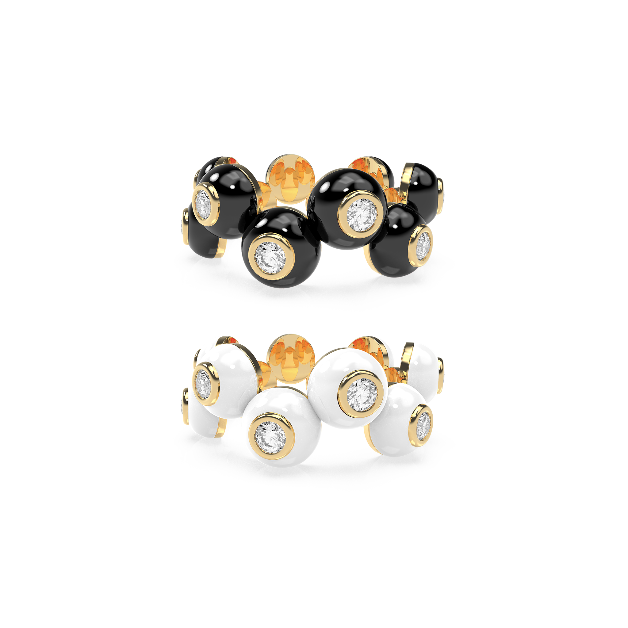 Zig-zag Enamel Bauble Pop Ring Duo - Octonov