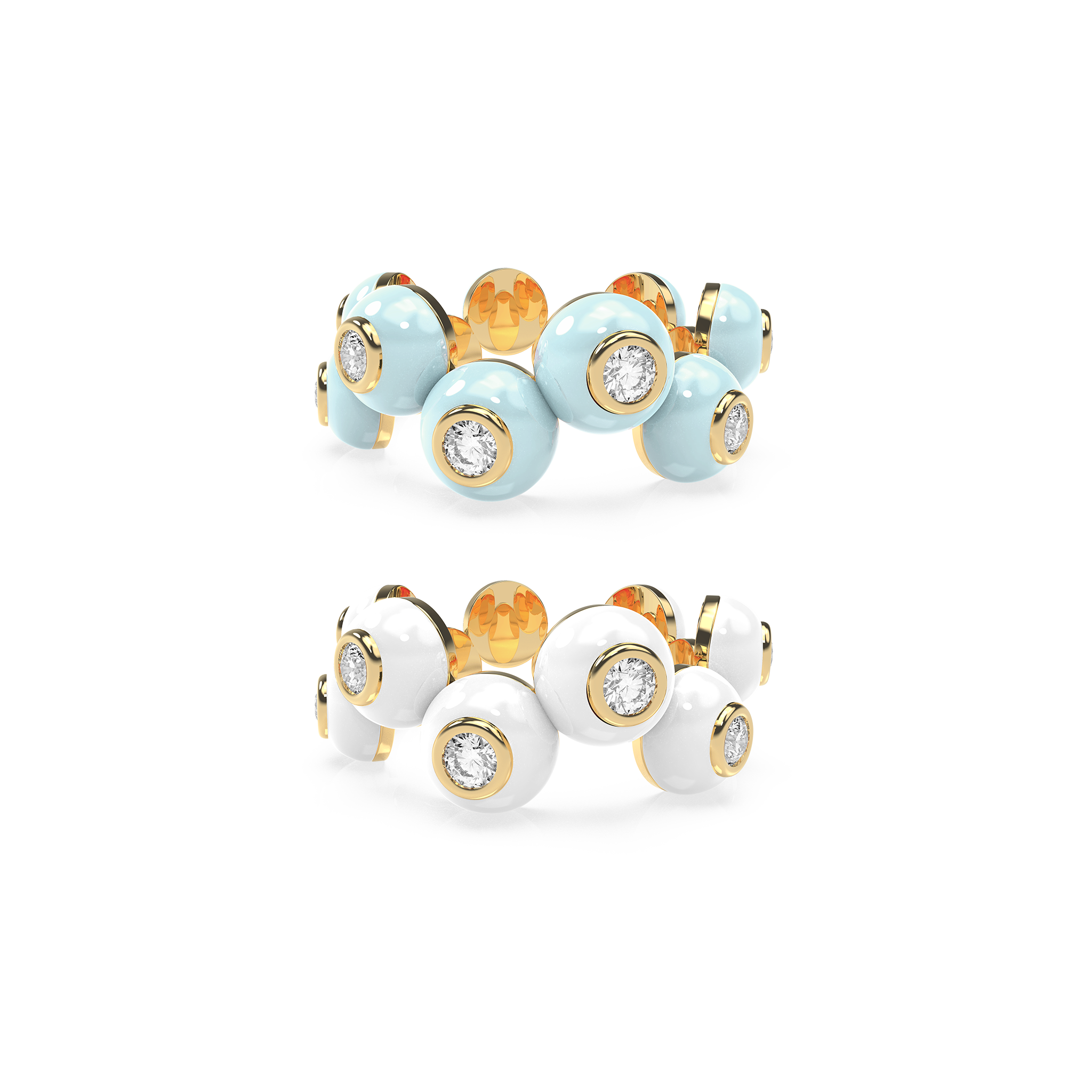Zig-zag Enamel Bauble Pop Ring Duo - Octonov