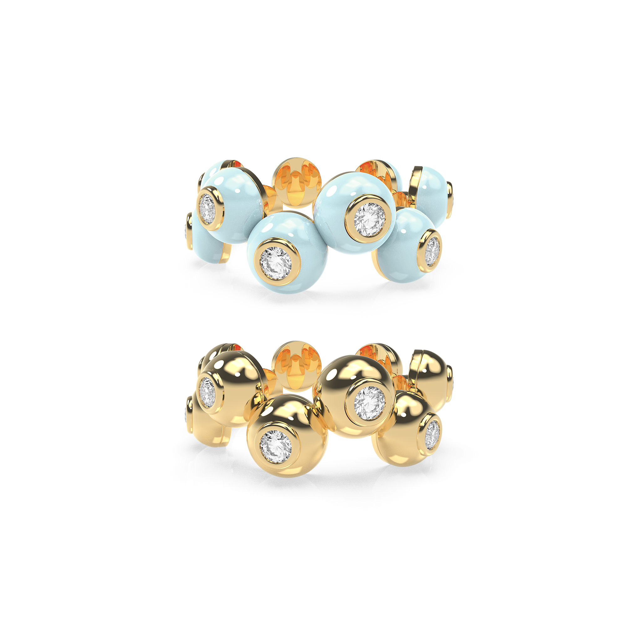 Zig-Zag Bauble Enamel & Solid Ring Duo - Octonov