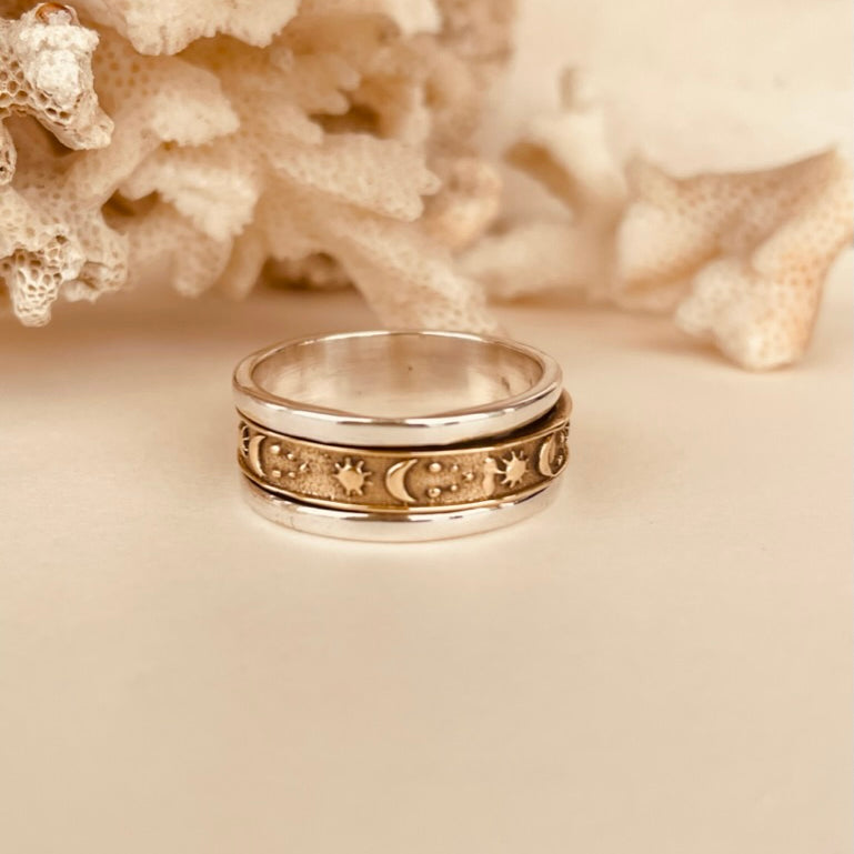 Celestial Moon & Stars Spinner Ring - Octonov