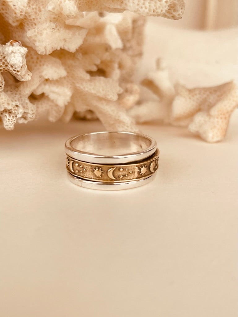 Celestial Moon & Stars Spinner Ring - Octonov