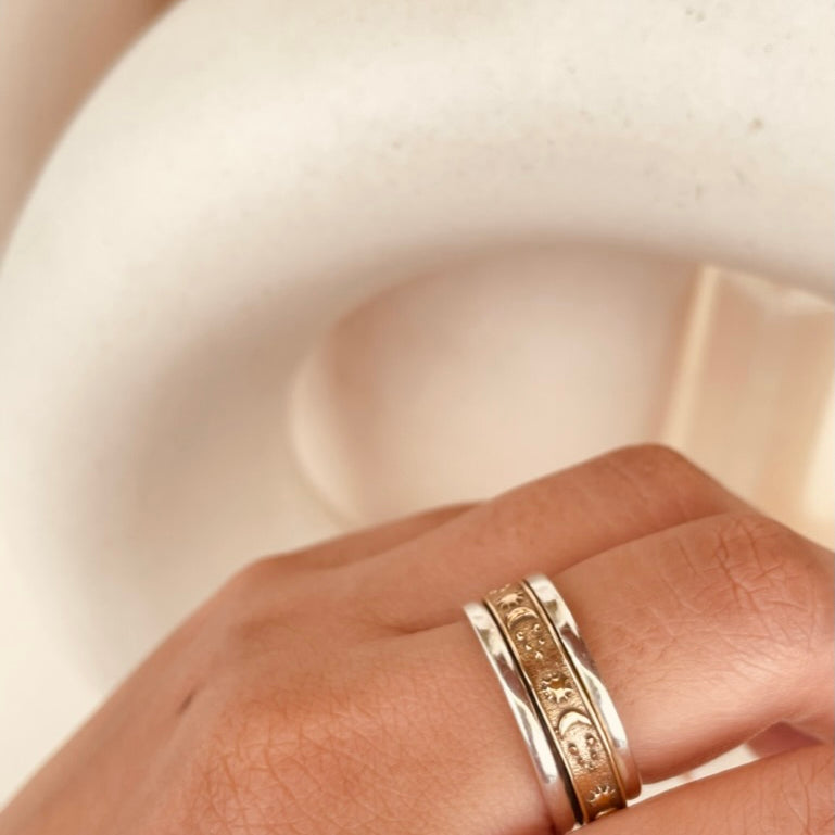 Celestial Moon & Stars Spinner Ring - Octonov