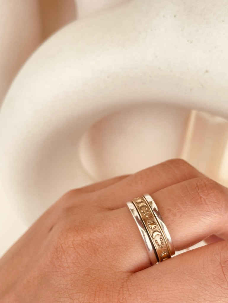 Celestial Moon & Stars Spinner Ring - Octonov