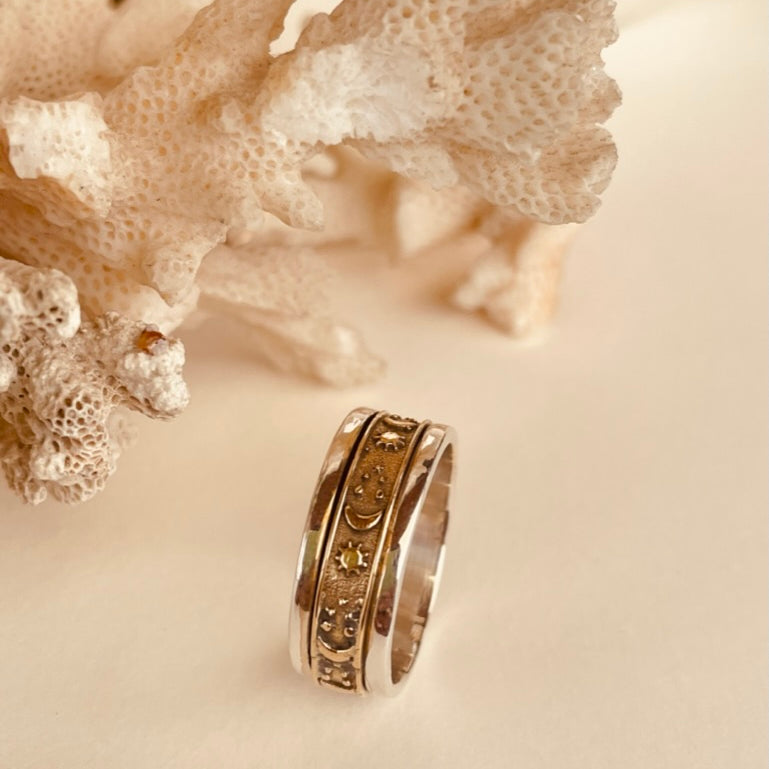 Celestial Moon & Stars Spinner Ring - Octonov