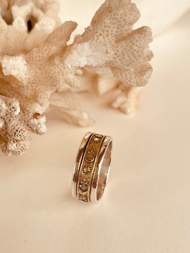 Celestial Moon & Stars Spinner Ring - Octonov