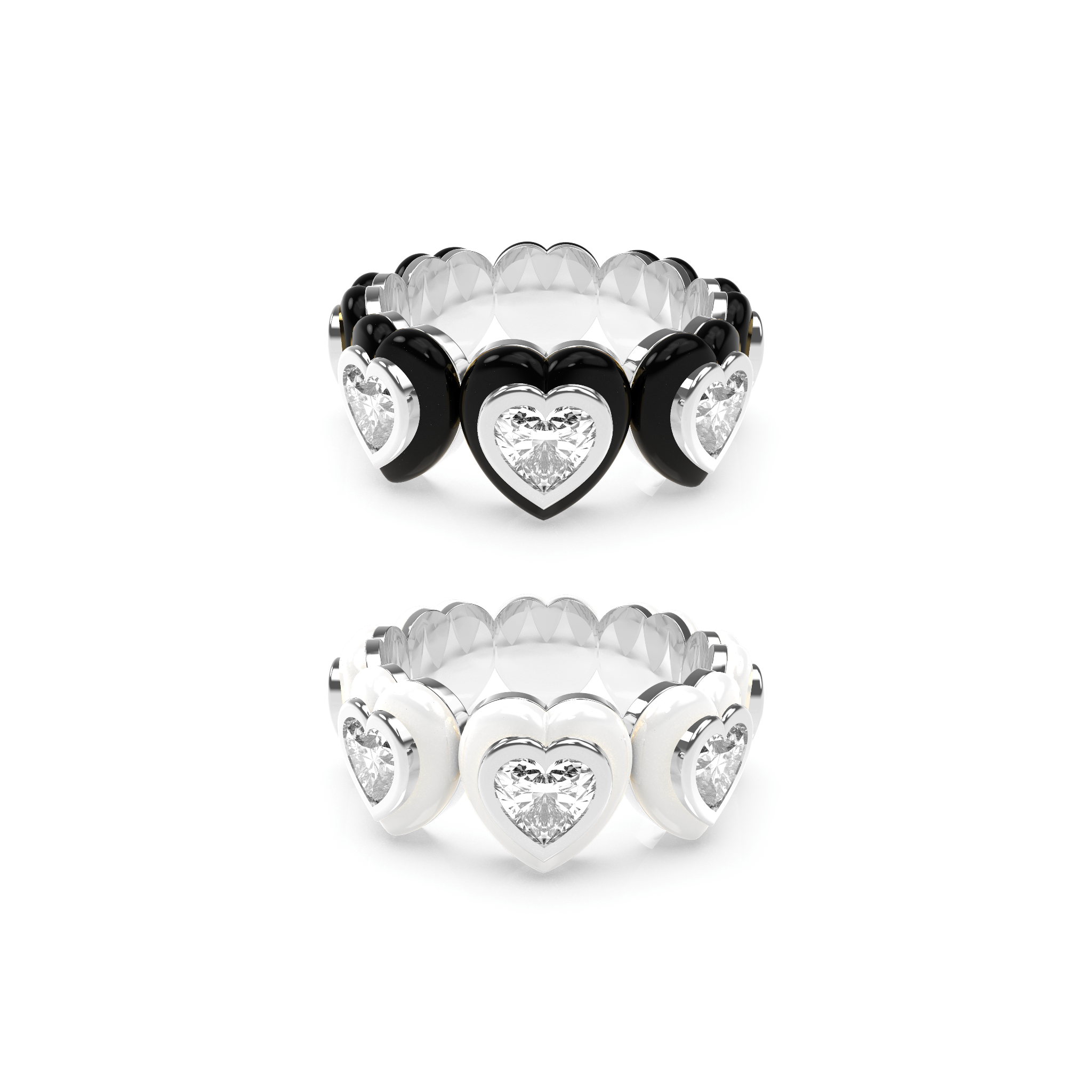 Heart Enamel Bauble Pop Ring Duo - Octonov