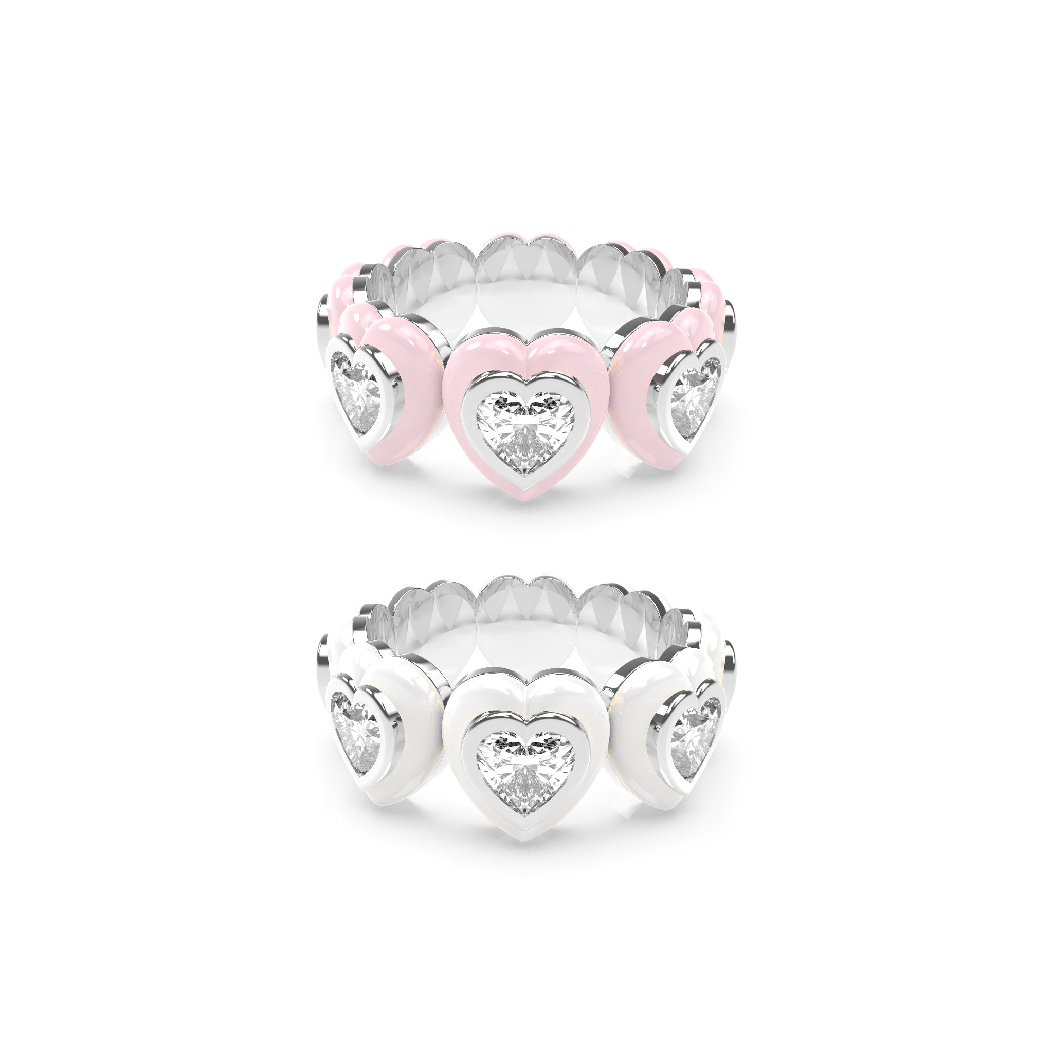 Heart Enamel Bauble Pop Ring Duo - Octonov