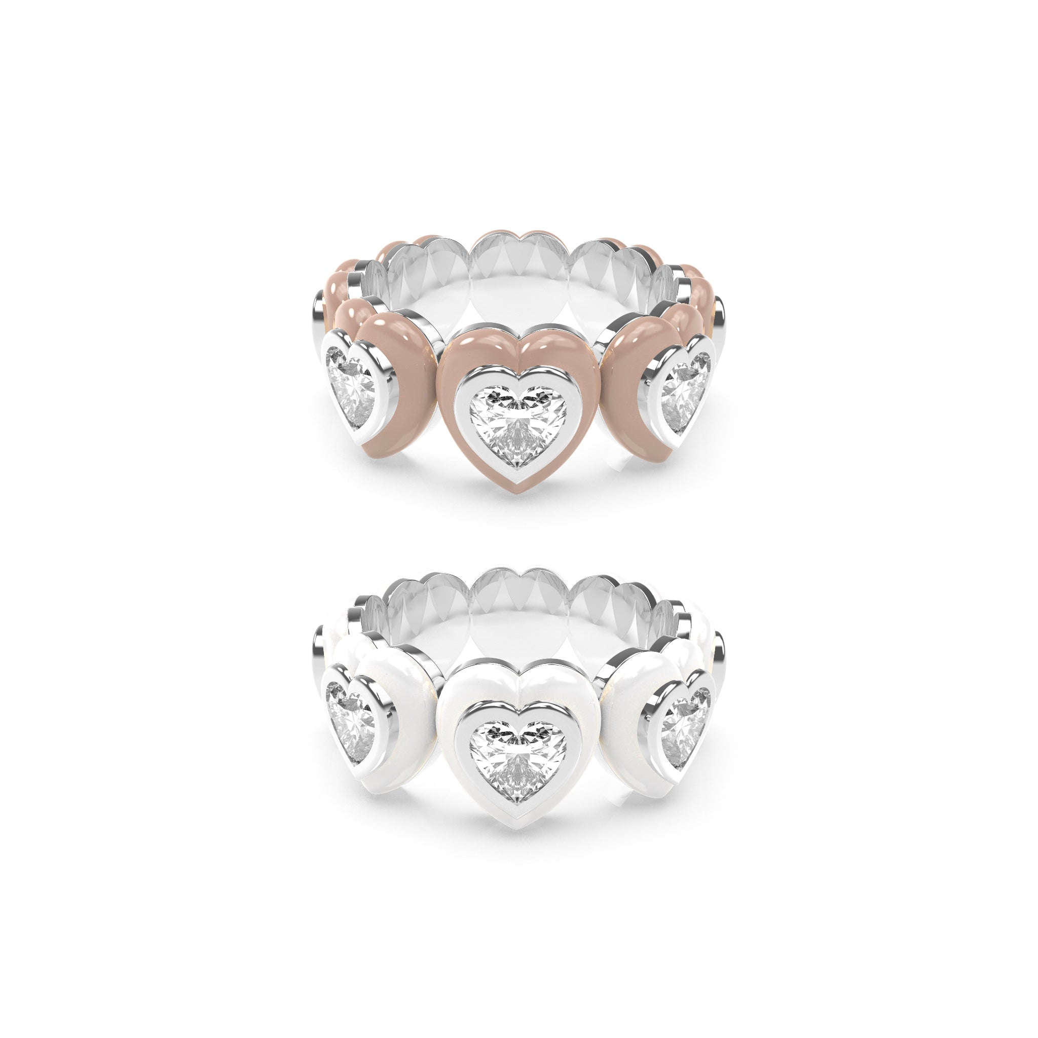 Heart Enamel Bauble Pop Ring Duo - Octonov