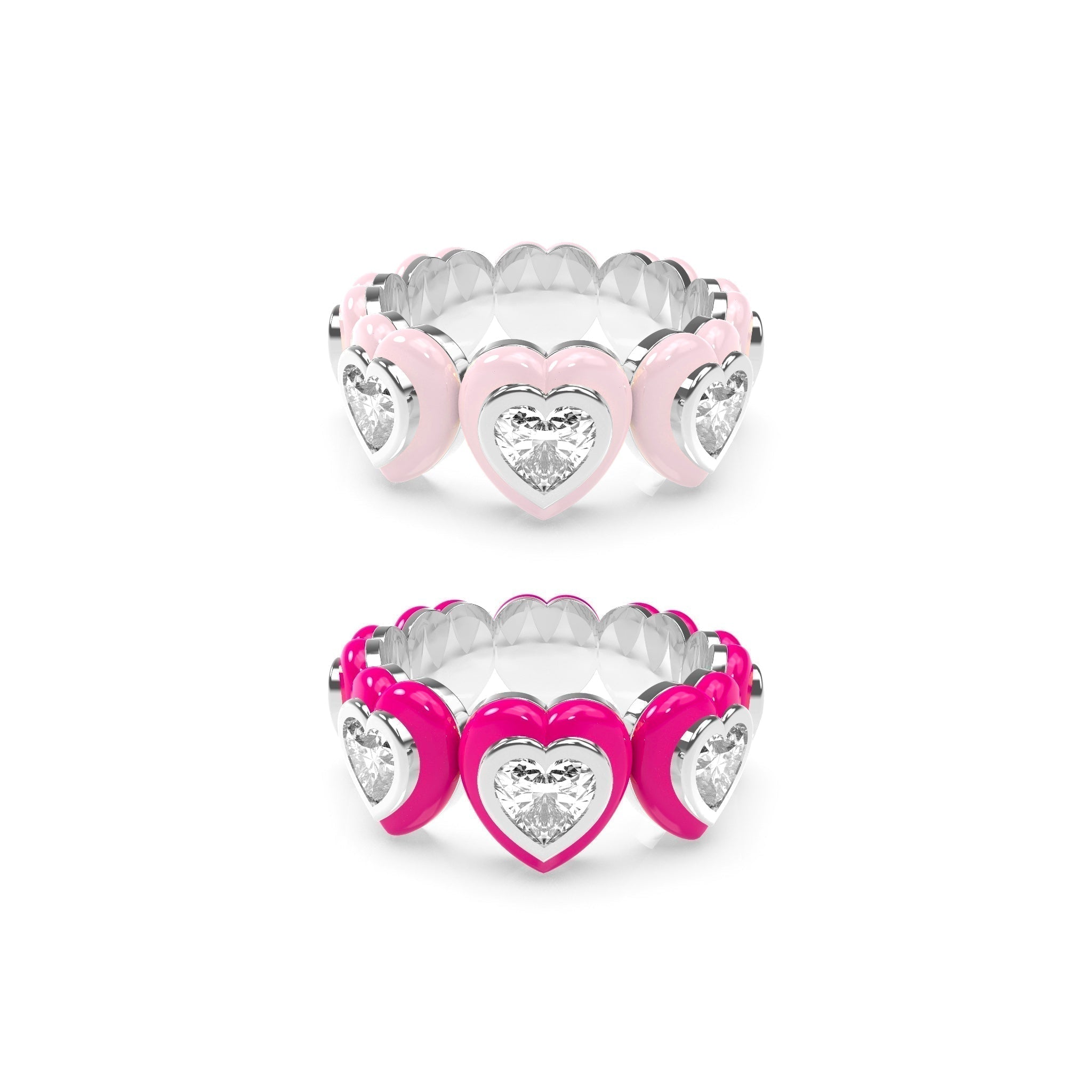 Heart Enamel Bauble Pop Ring Duo - Octonov