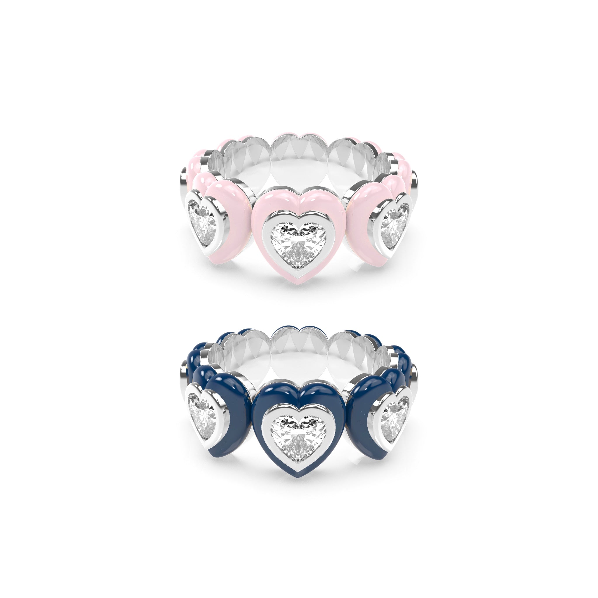 Heart Enamel Bauble Pop Ring Duo - Octonov