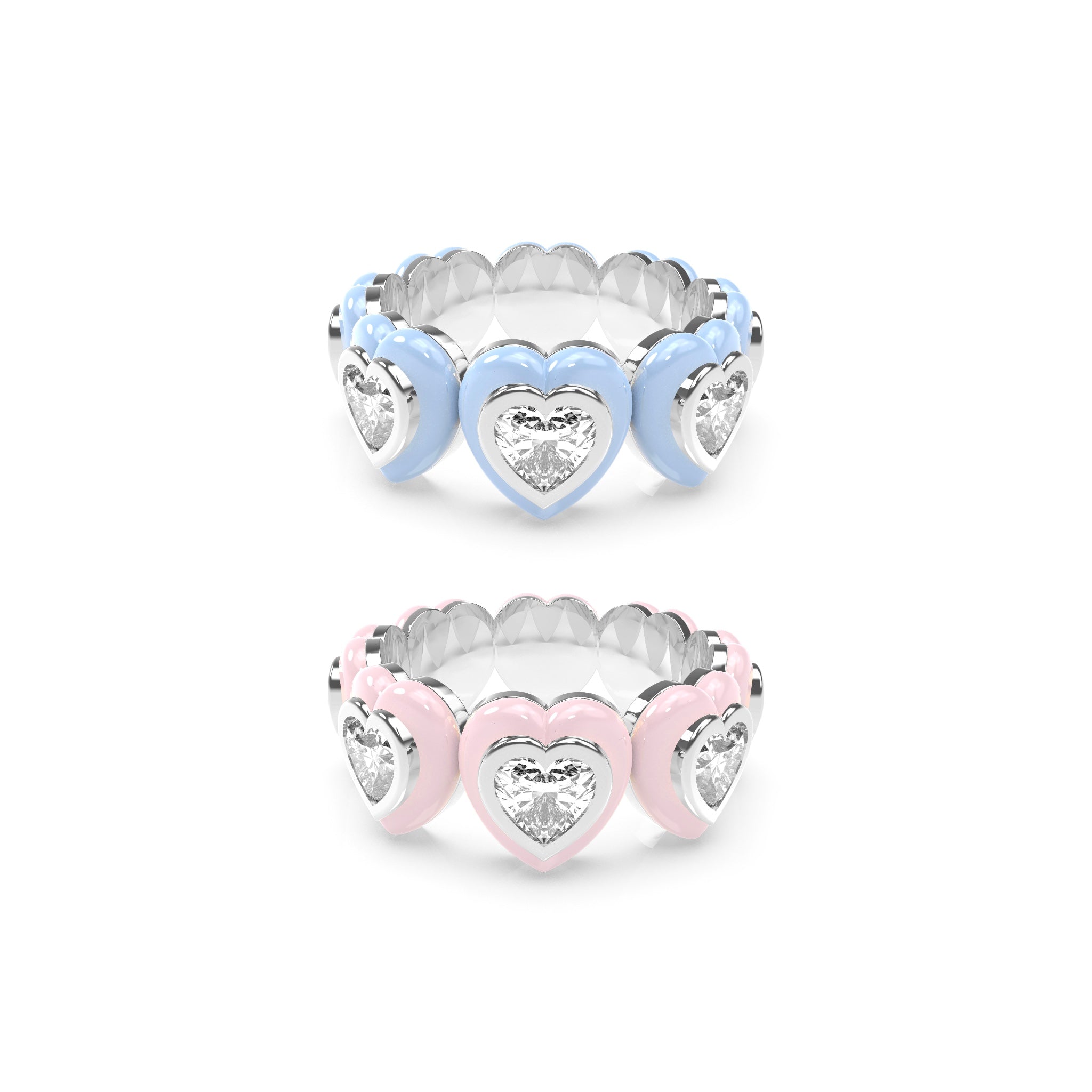Heart Enamel Bauble Pop Ring Duo - Octonov