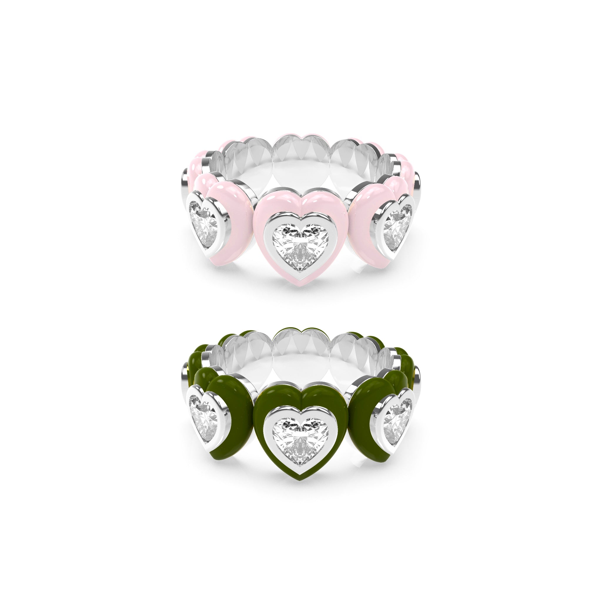 Heart Enamel Bauble Pop Ring Duo - Octonov