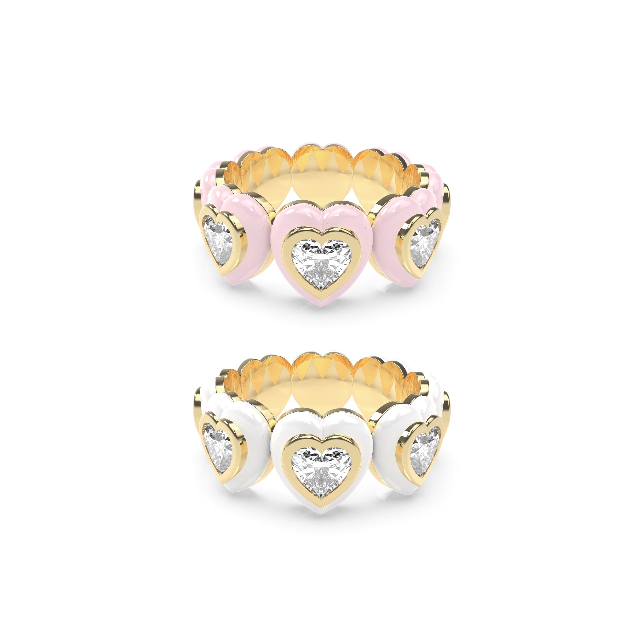 Heart Enamel Bauble Pop Ring Duo - Octonov