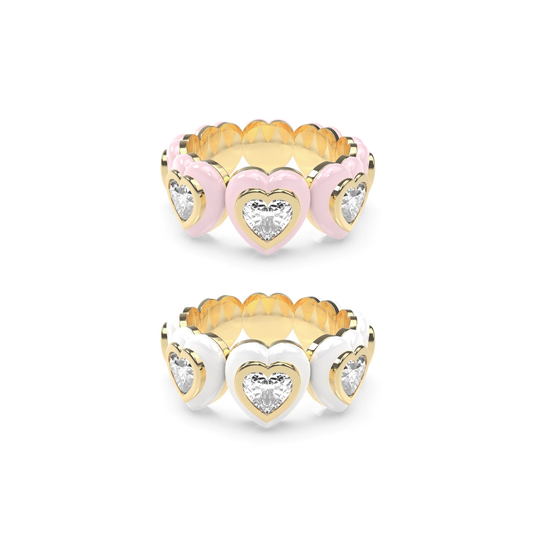 Heart Enamel Bauble Pop Ring Duo - Octonov