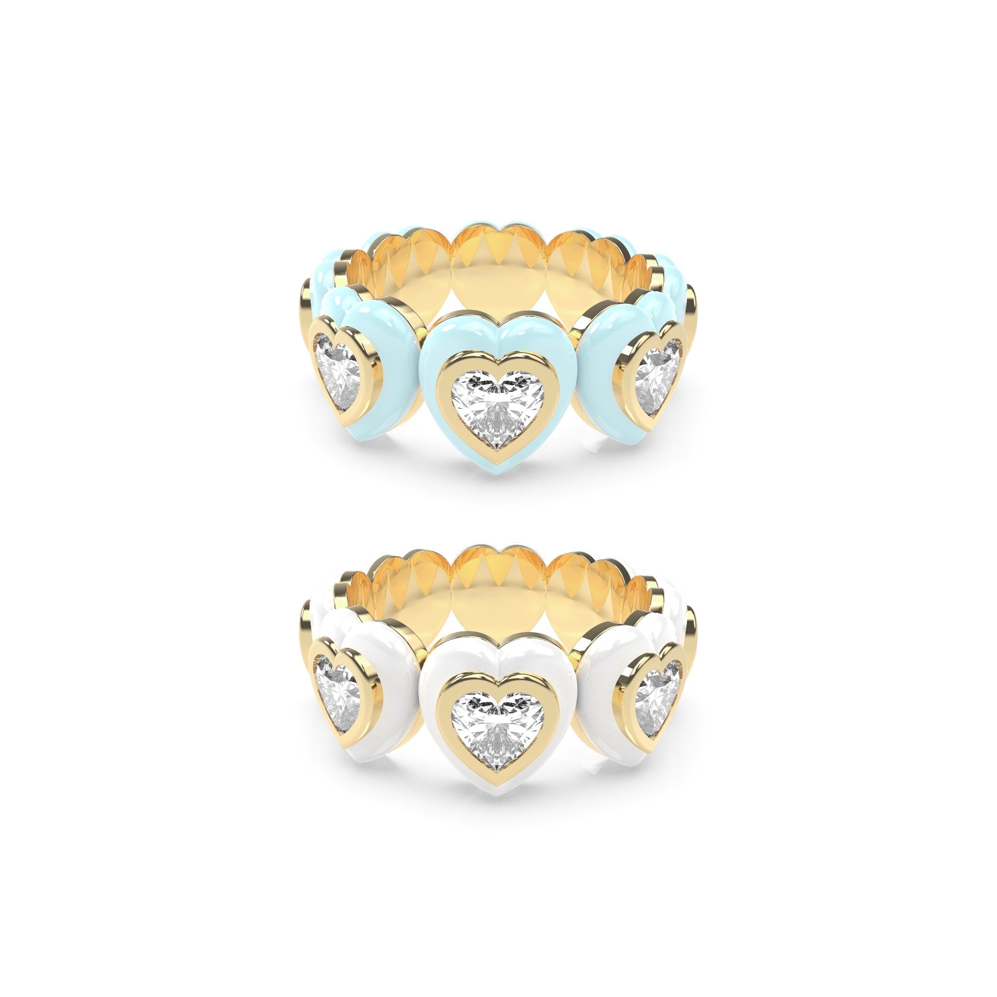 Heart Enamel Bauble Pop Ring Duo - Octonov
