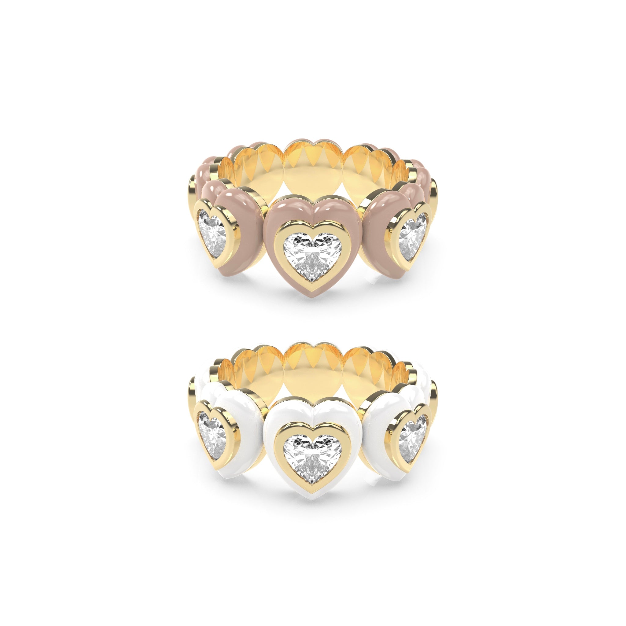 Heart Enamel Bauble Pop Ring Duo - Octonov
